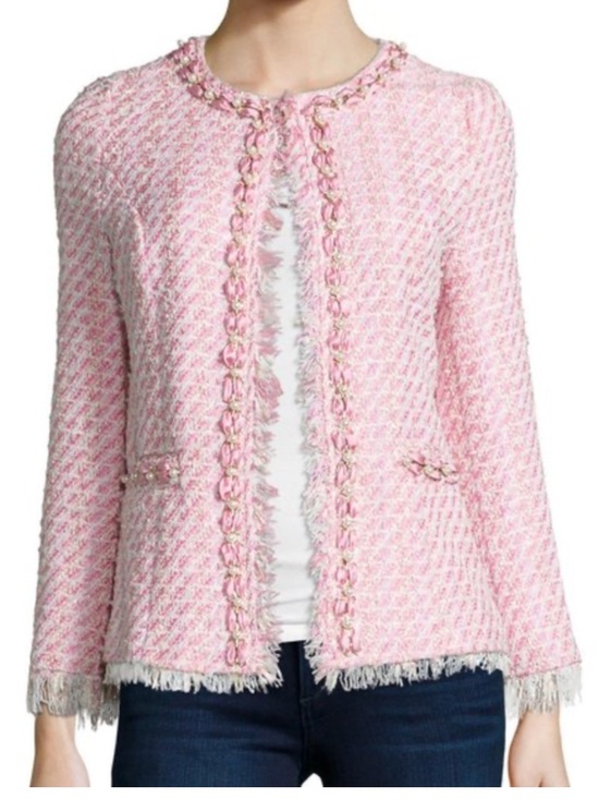 Michael Simon Jackets & Blazers - NWT Michael Simon Pink Tweed Ribbon & Pearls Fringe Jacket 3X